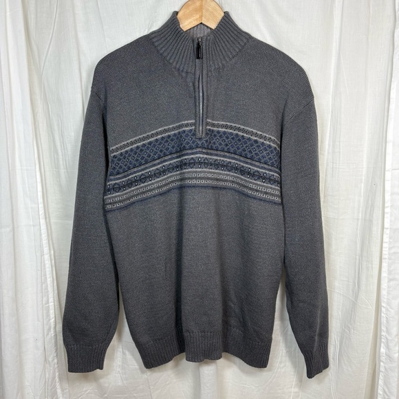 Oscar de la Renta Other - Oscar de la Renta Men’s 1/4 Zip Fair Isle Sweater Gray Blue Size‎ XL